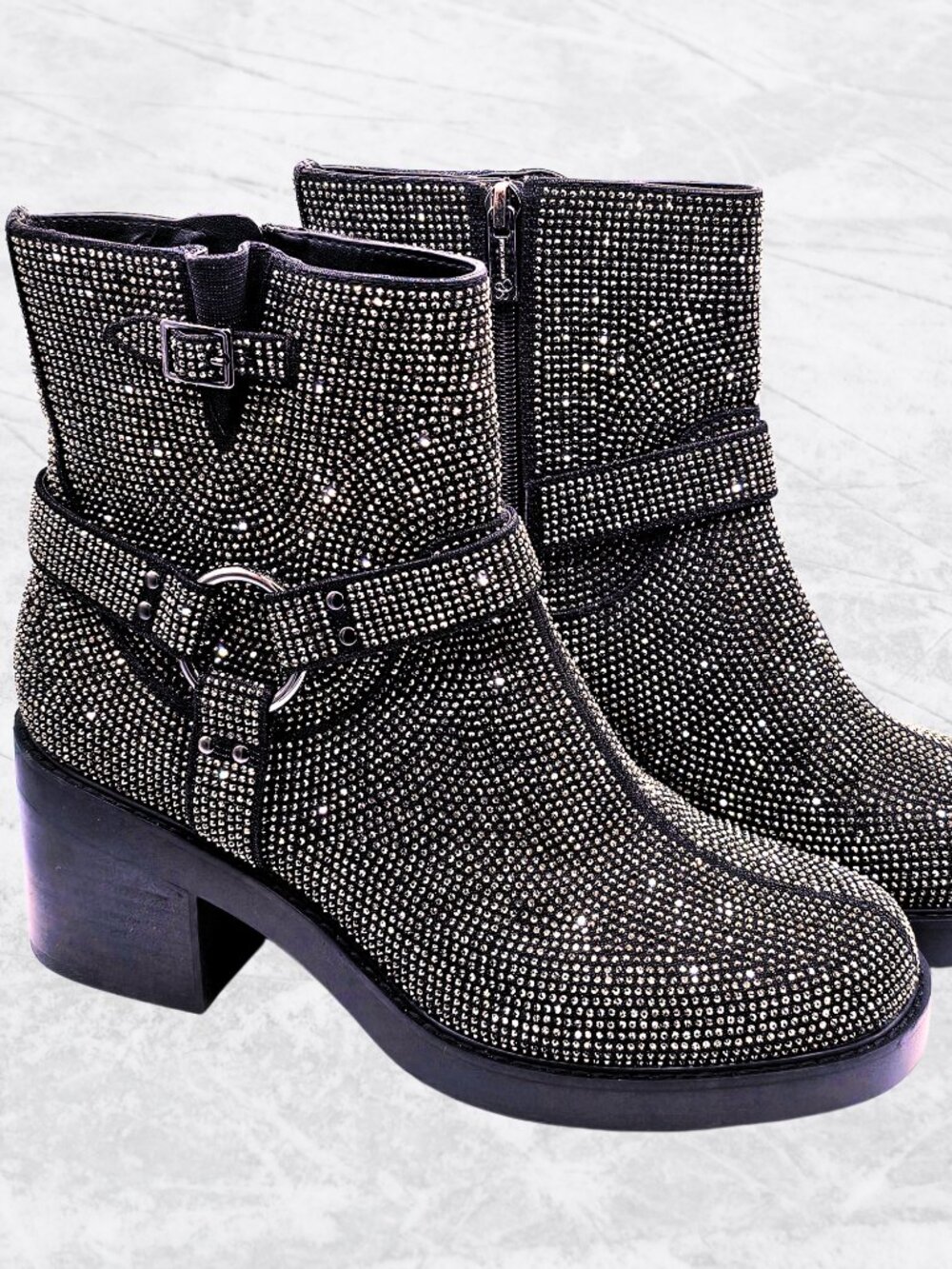 Jessica Simpson Black Rhinestone Harness Ankle Boots – Women's 8.5M